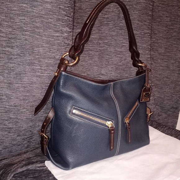 Dooney & Bourke Dark Blue and Brown Hobo Bag - Picture 2 of 9